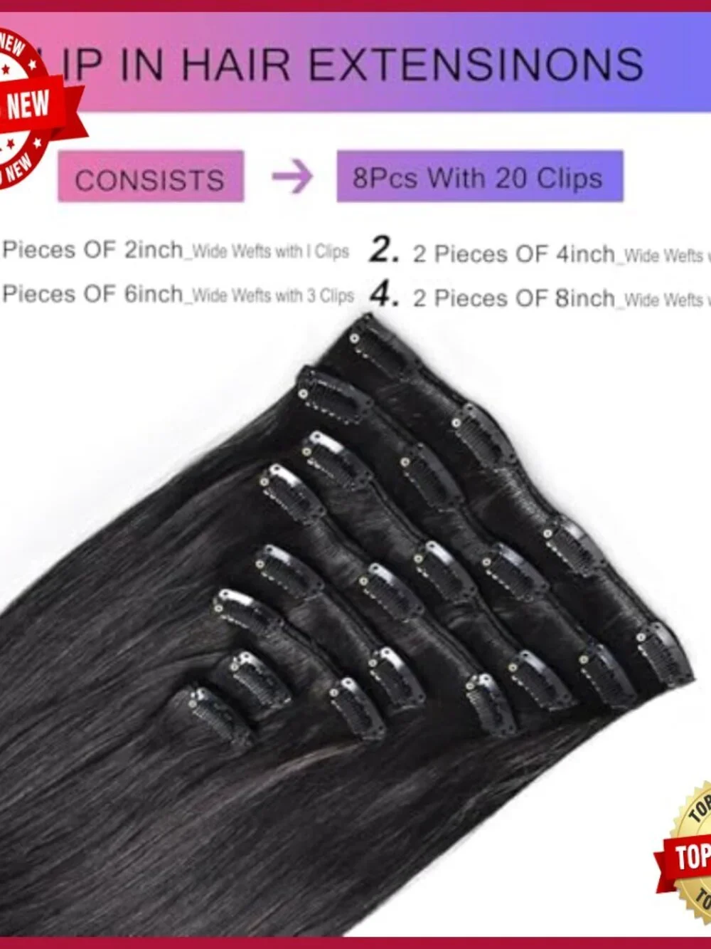 24 Inch Real Human Hair Clip-In Extensions, 120g 8pc Set, Invisible Seamless